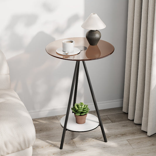 Minimalist Iron Side Table with Double Layer Glass