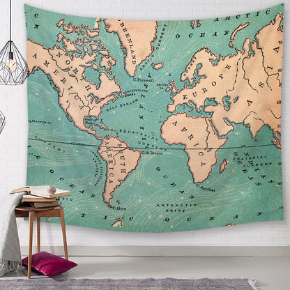 Global Map Print Tapestry