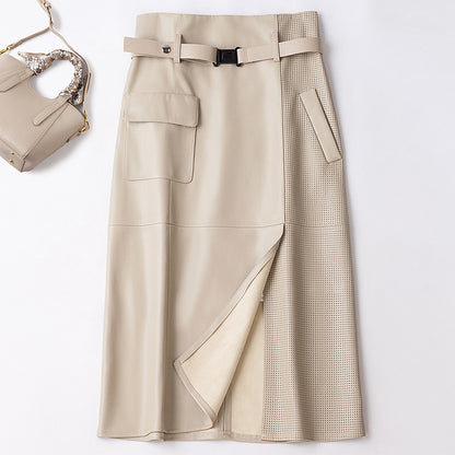Women's PU Leather Mid-length High Waist Slimming Hip Skirt