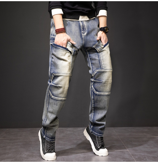 Men's Distressed Yellow Multi Pocket Work Jeans