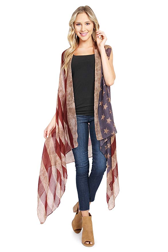 US Flag Print Bali Scarf - Sun Protection Shawl