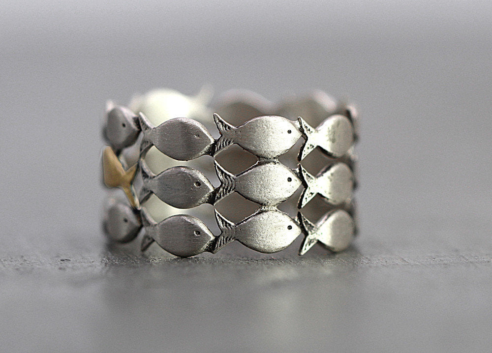 Handmade Two-Tone Fish Shaped Open Ring Jewelry
