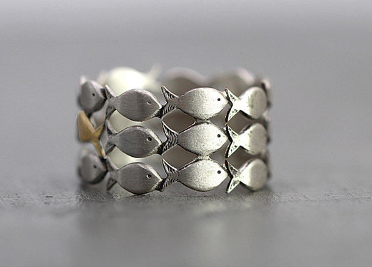 Handmade Two-Tone Fish Shaped Open Ring Jewelry