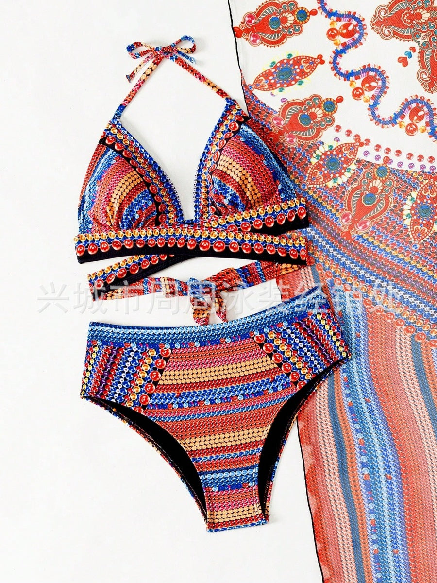 Three-Piece Bikini Set with Shawl