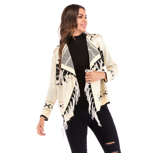 Fringe Shawl, Knitted Cardigan, Sweater