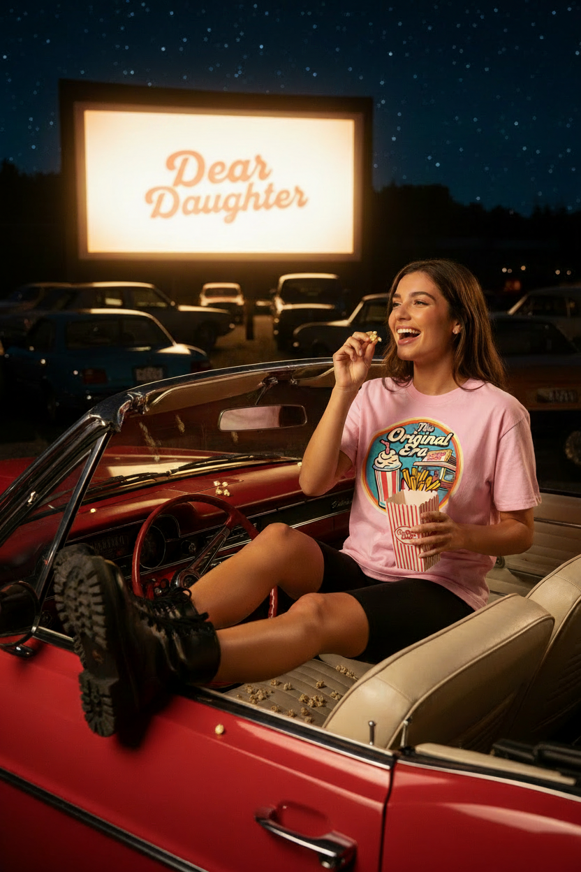 Retro Drive In Snack Bar Heavyweight Drop Shoulder Cotton T-Shirt