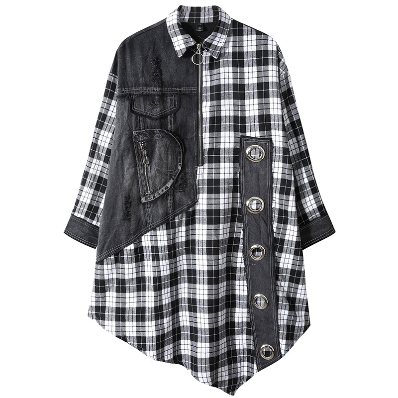 Loose Casual Denim Plaid Midi Dress
