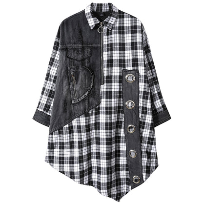 Loose Casual Denim Plaid Midi Dress