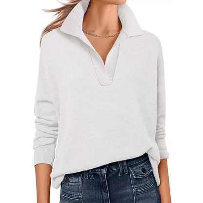 Solid Color V-neck Long Sleeve Top