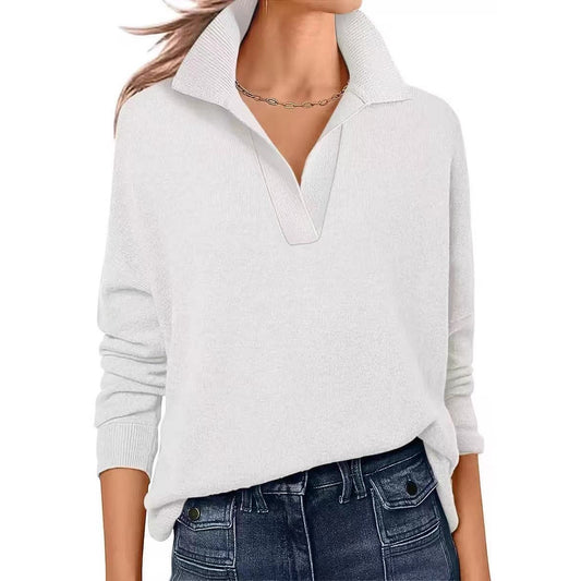 Solid Color V-neck Long Sleeve Top