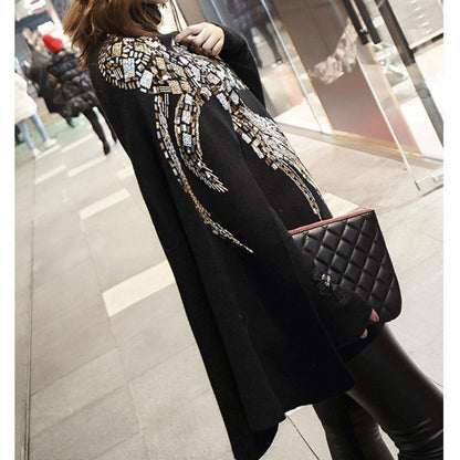 Embroidered Flying Woman Sequin Poncho with Beading