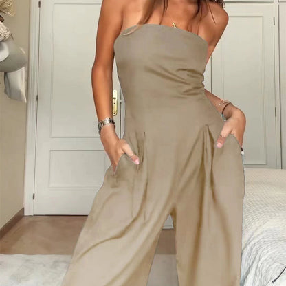 Backless Loose Tube-Top  Wide Leg Long Pants Jumpsuit