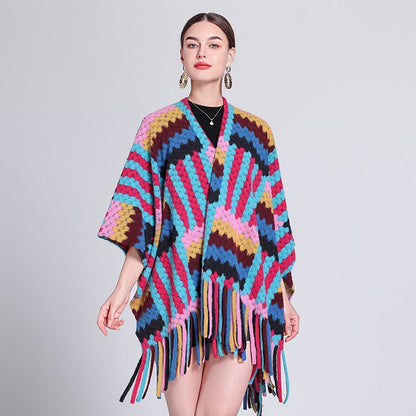 Bohemian Plaid Fringe Shawl - Seasonal