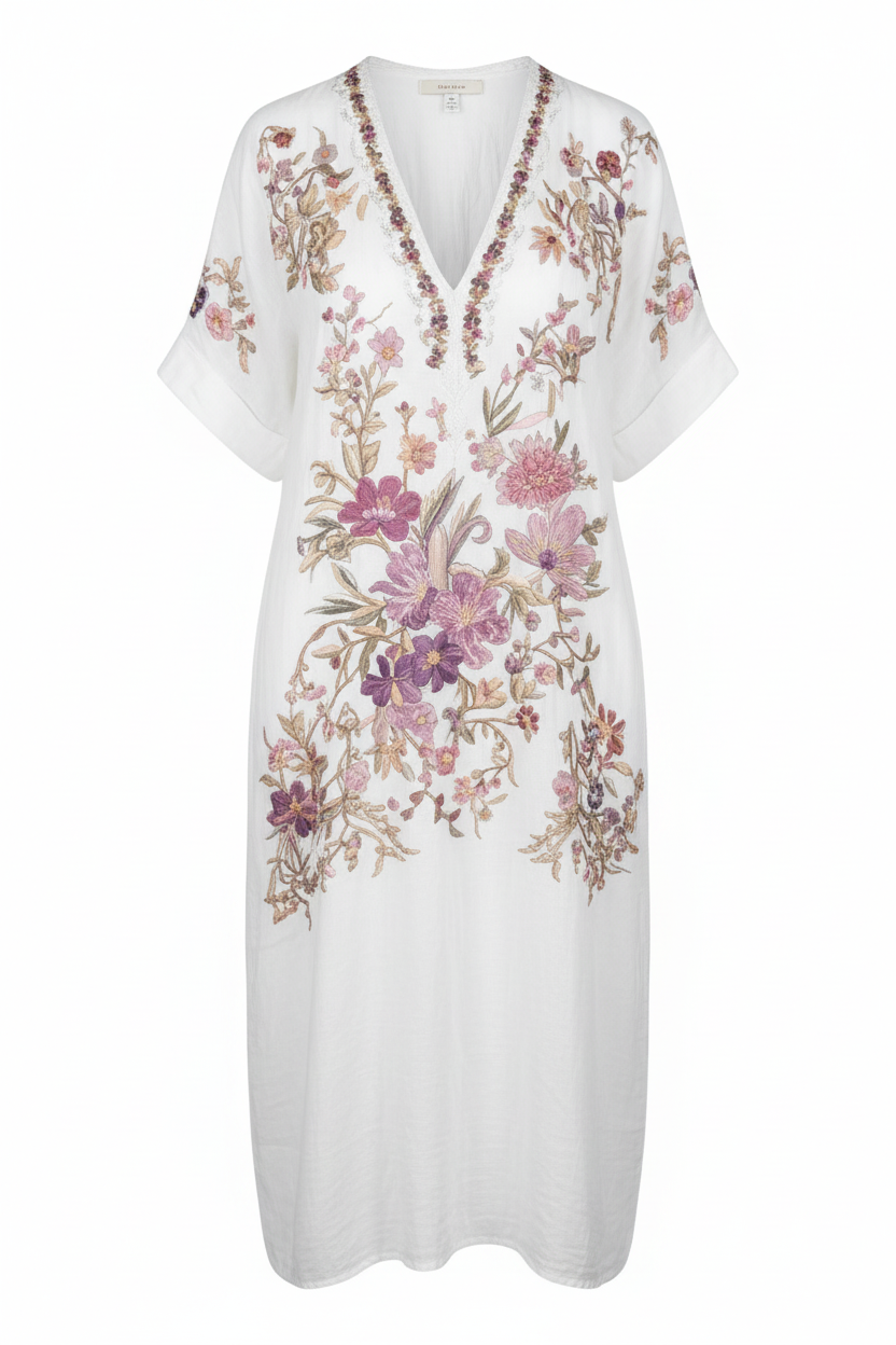 Women's Floral Art V Neck Comfy Midi Dress