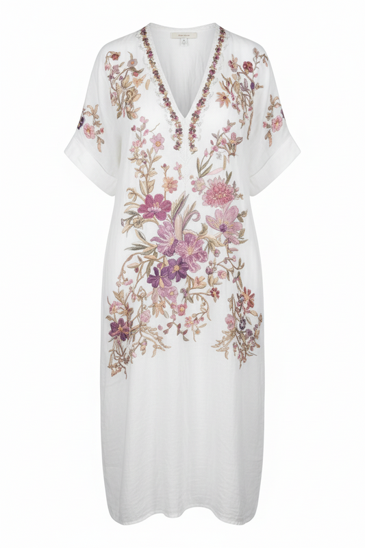 Women's Floral Art V Neck Comfy Midi Dress