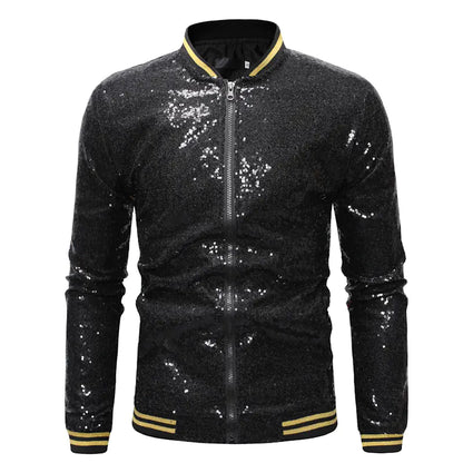 Glittery Stand Collar Baseball Jacket