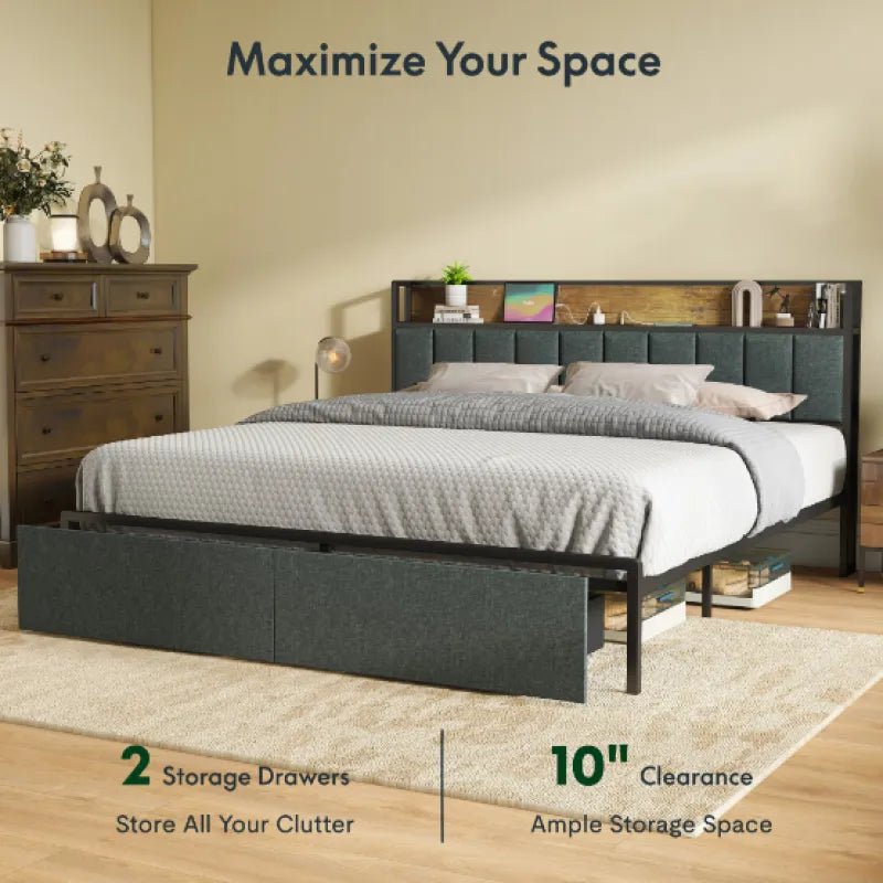 Charging Full Bed Frame with LED Ambiance