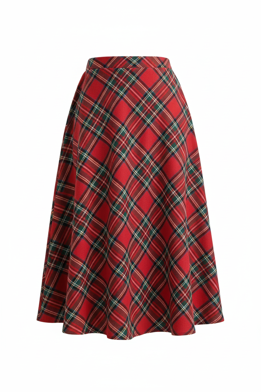Women's High Waist Casual Loose Plaid Midi Skirt