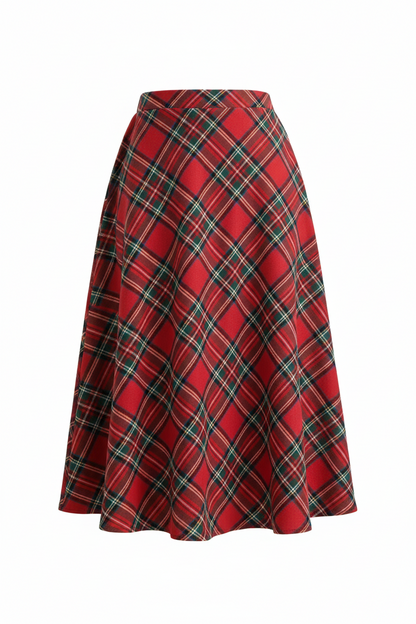 Women's High Waist Casual Loose Plaid Midi Skirt