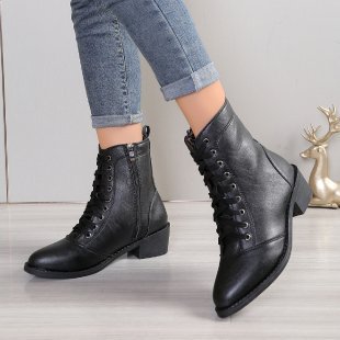 Women's British Style Casual High-top Zipper Leather Boots