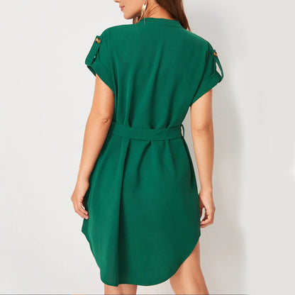 V-neck Short Sleeve Dress With Belt Summer