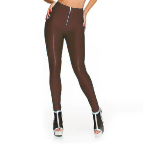 Women's Slim Black PU Leather Zipper Leggings