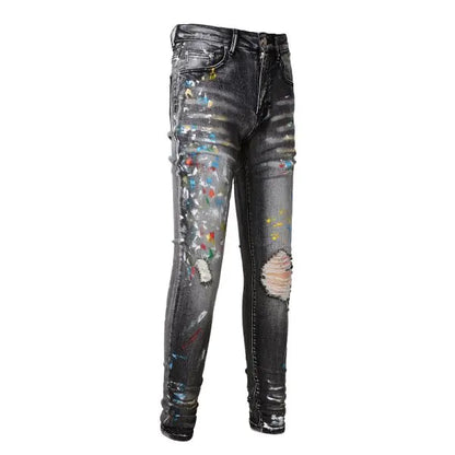 Chic Distressed Ink-Print Jeans