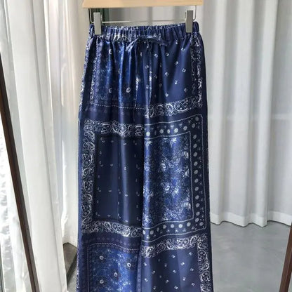 Pajamas| Chic Navy Blue Silk Pants & Shirt Combo