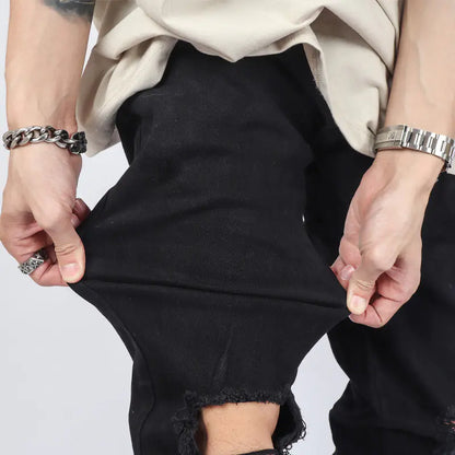 High Street Zipper Flared Ripped Black Jeans