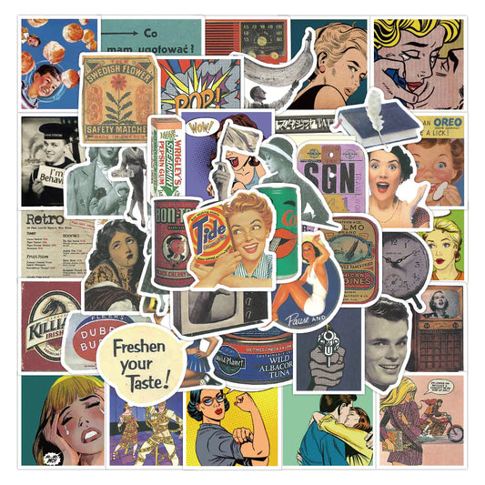 50PCS Retro Cartoon Graffiti Waterproof Stickers
