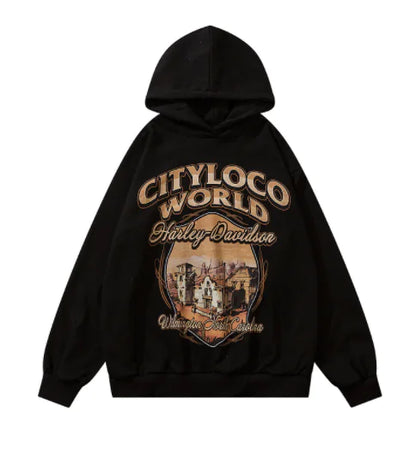 Hip Hop Retro Cartoon Print Hoodie