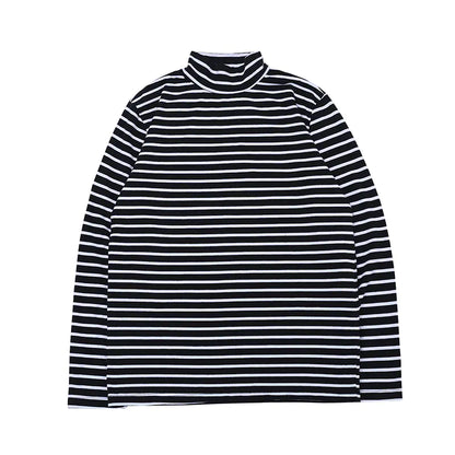 Black and White Striped Turtleneck Top