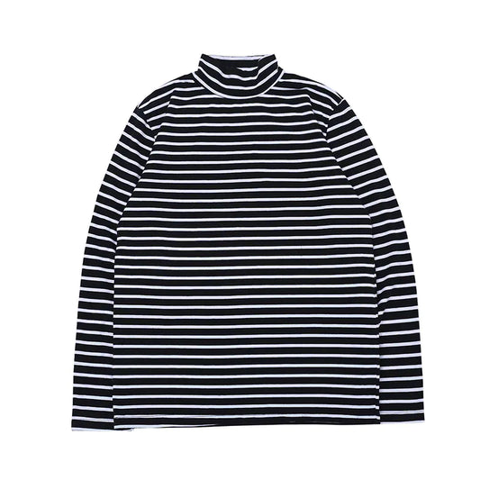 Black and White Striped Turtleneck Top