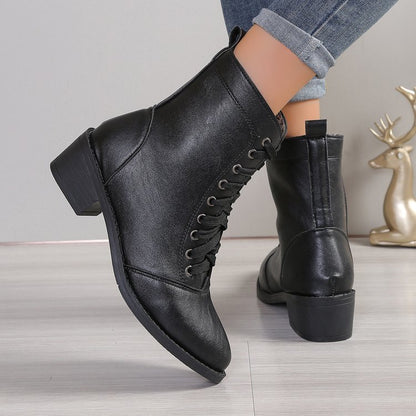 Women's British Style Casual High-top Zipper Leather Boots