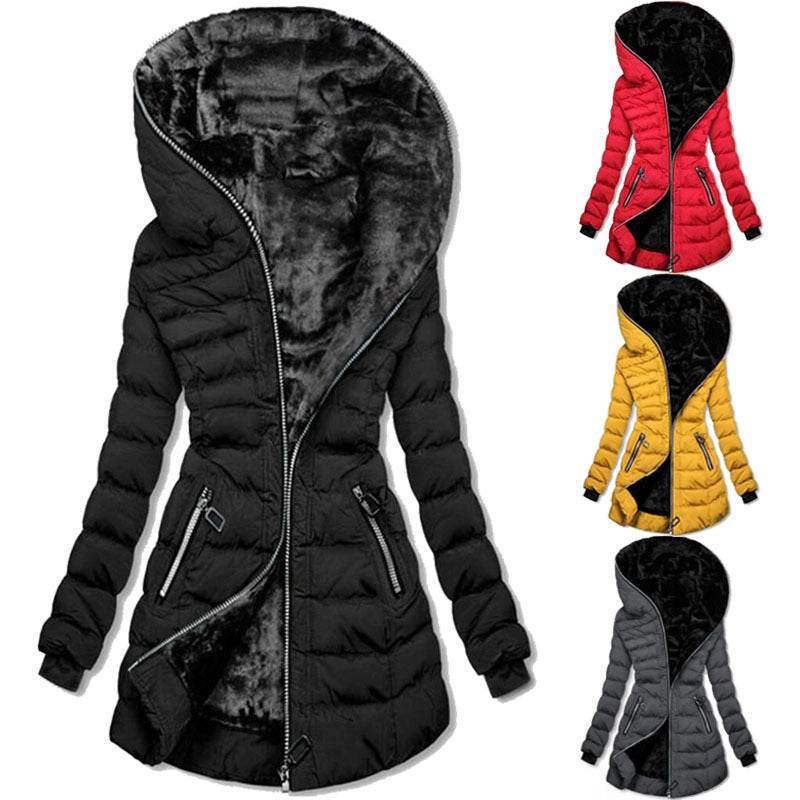 Mid-length Hooded Warm Fleece Padded Jacket