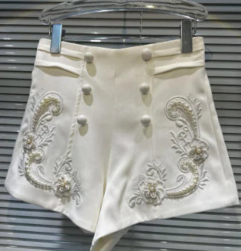 Retro Double-Breasted Wide-Leg Sequined Shorts for Women