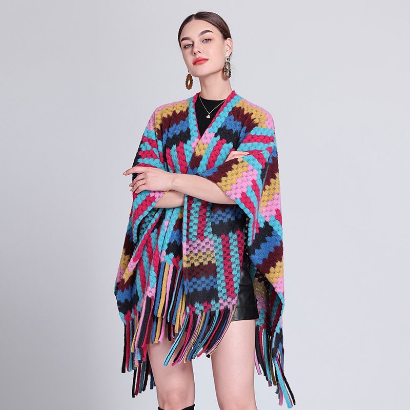 Bohemian Plaid Fringe Shawl - Seasonal