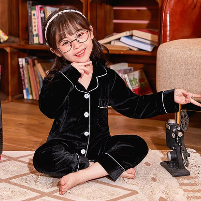 Gold Velvet Pajamas Set for Kids