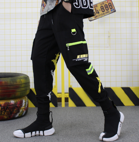 Pocket Letter Printed Harem Pants for Trendy Style