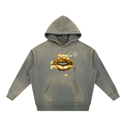 "Honest Lips" Vintage Washed Frayed Fleece Hoodie