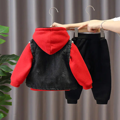 Kids' Denim Jacket Set with Fleece Lining (0-3 Years)
