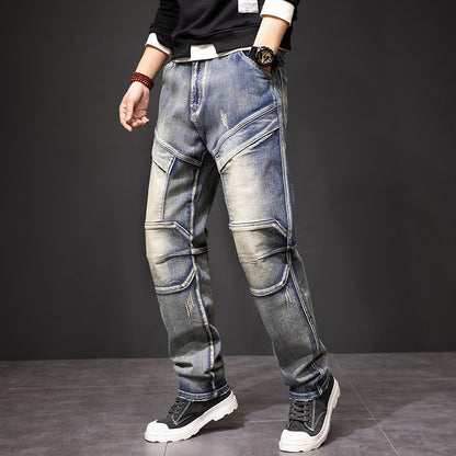 Men's Distressed Yellow Multi Pocket Work Jeans