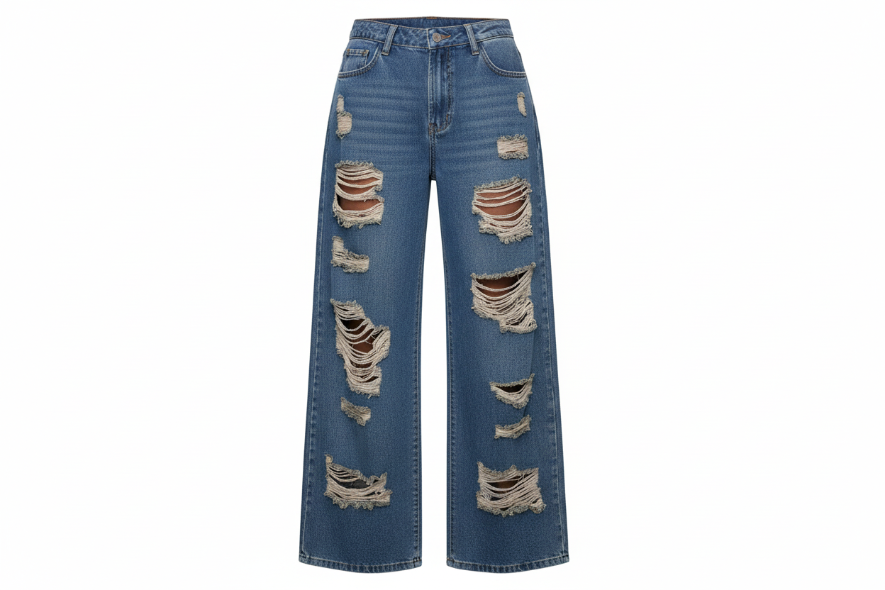Women's Retro Distressed Kimchi Wide-leg Jeans