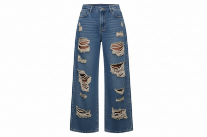Women's Retro Distressed Kimchi Wide-leg Jeans