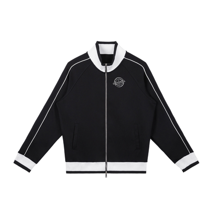 Color Block Raglan Sleeve Zip Track Jacket - Black