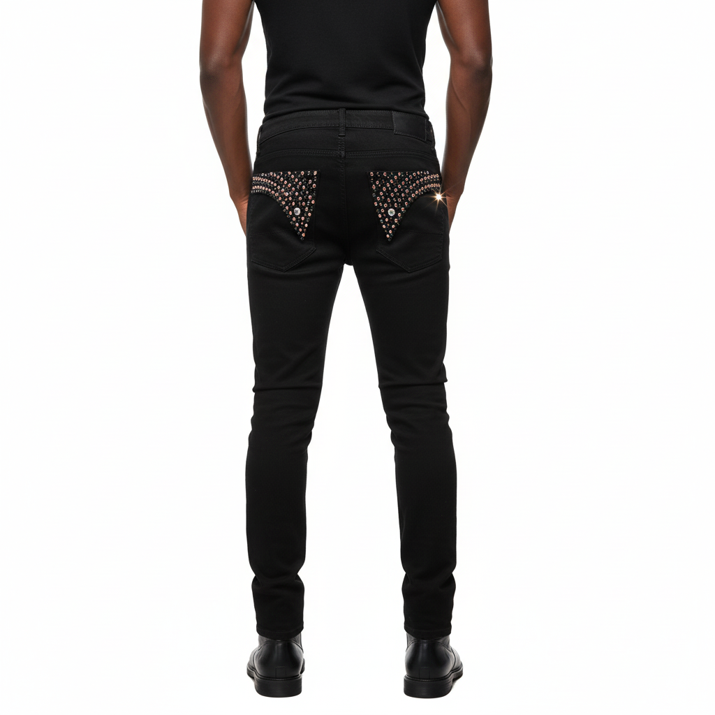 Men's Slim Fit Black Nail Straight Tube Jeans
