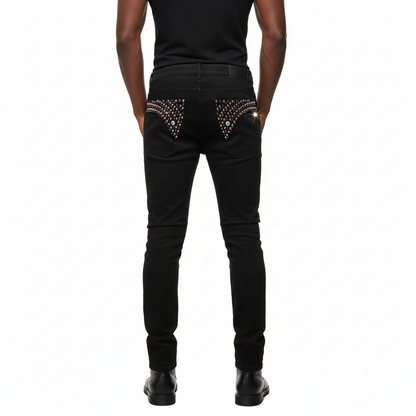 Men's Slim Fit Black Nail Straight Tube Jeans