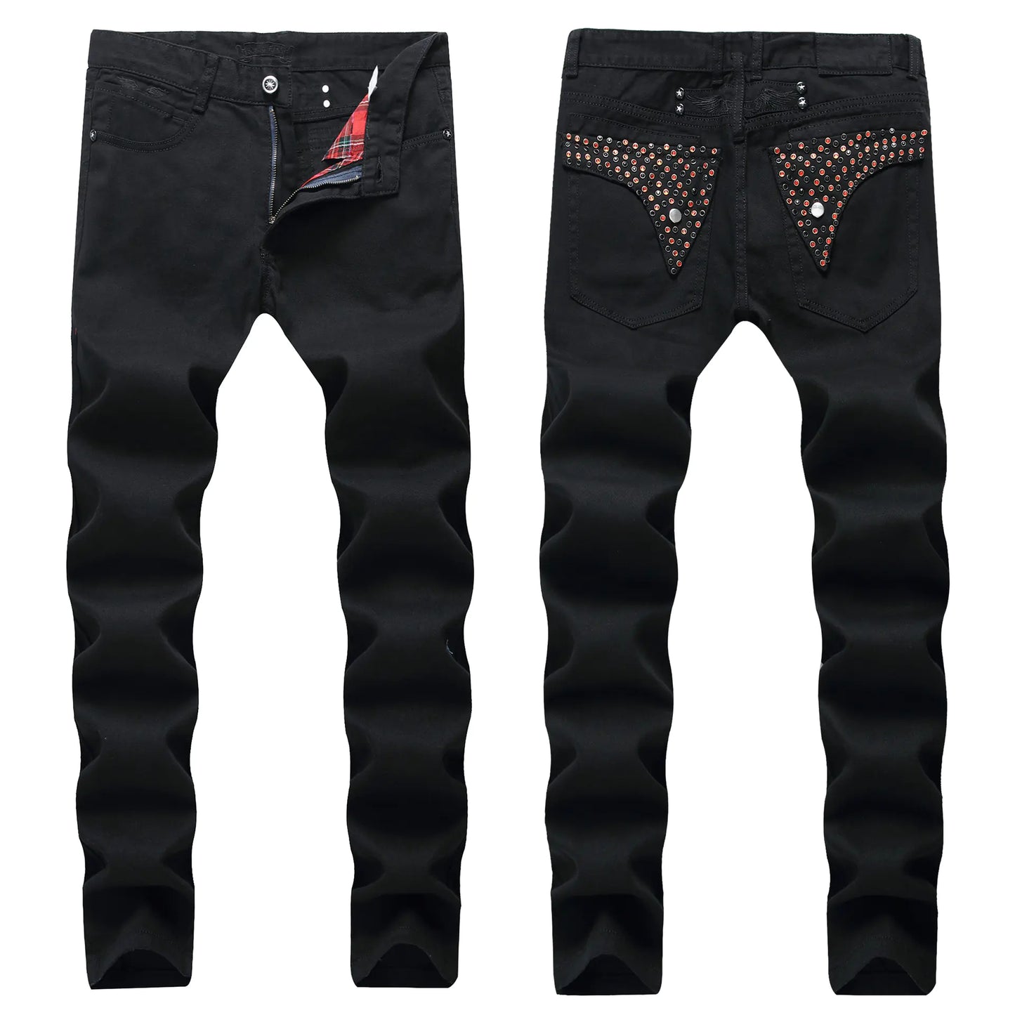 Men's Slim Fit Black Nail Straight Tube Jeans