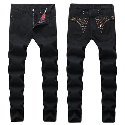 Men's Slim Fit Black Nail Straight Tube Jeans