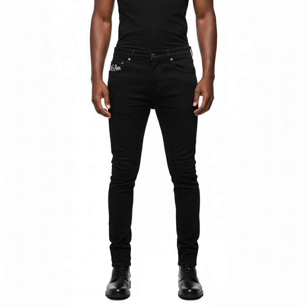 Men's Slim Fit Black Nail Straight Tube Jeans